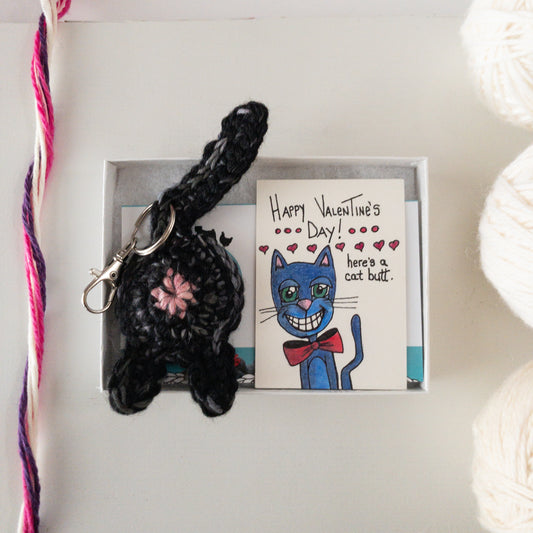 Cat Butt Keychain Valentine's Day Gift with OOAK Art Card