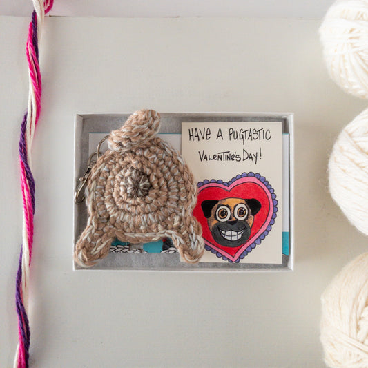 Pug Butt Keychain Valentine's Day Gift with OOAK Art Card