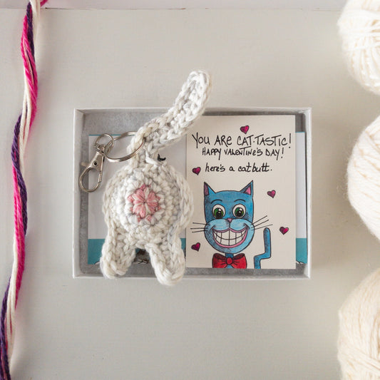 Cat Butt Keychain Valentine's Day Gift with OOAK Art Card
