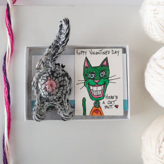 Cat Butt Keychain Valentine's Day Gift with OOAK Art Card