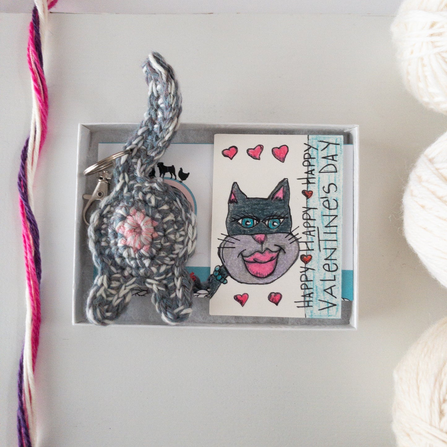 Cat Butt Keychain Valentine's Day Gift with OOAK Art Card