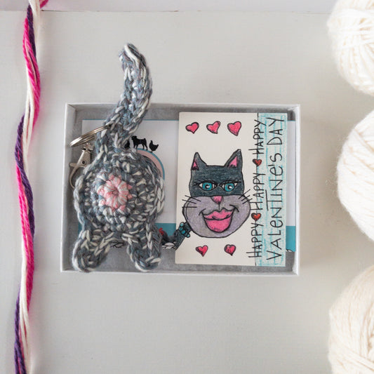 Cat Butt Keychain Valentine's Day Gift with OOAK Art Card