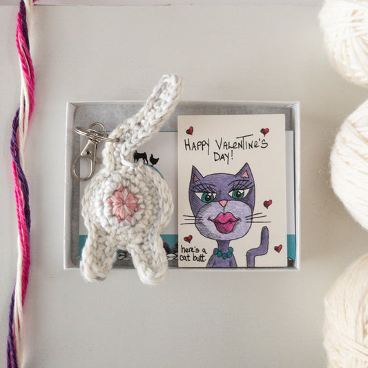 Cat Butt Keychain Valentine's Day Gift with OOAK Art Card