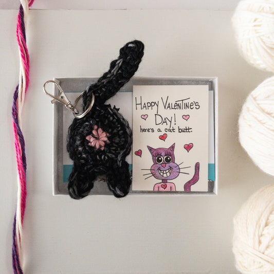 Cat Butt Keychain Valentine's Day Gift with OOAK Art Card