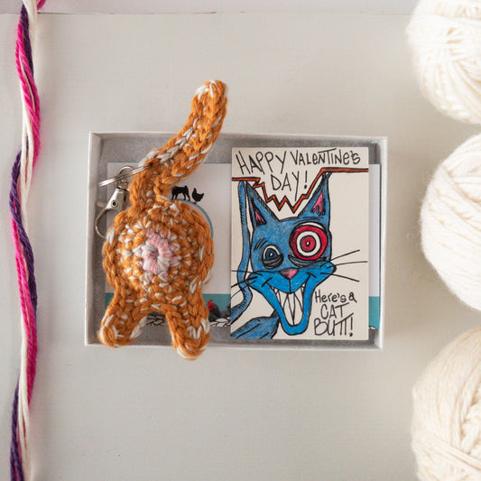 Cat Butt Keychain Valentine's Day Gift with OOAK Art Card