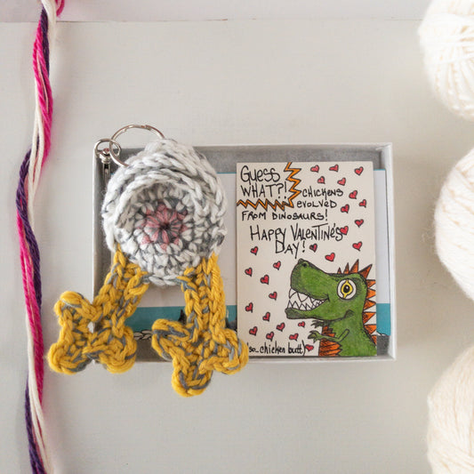 Chicken Butt Keychain Valentine's Day Gift with OOAK Art Card