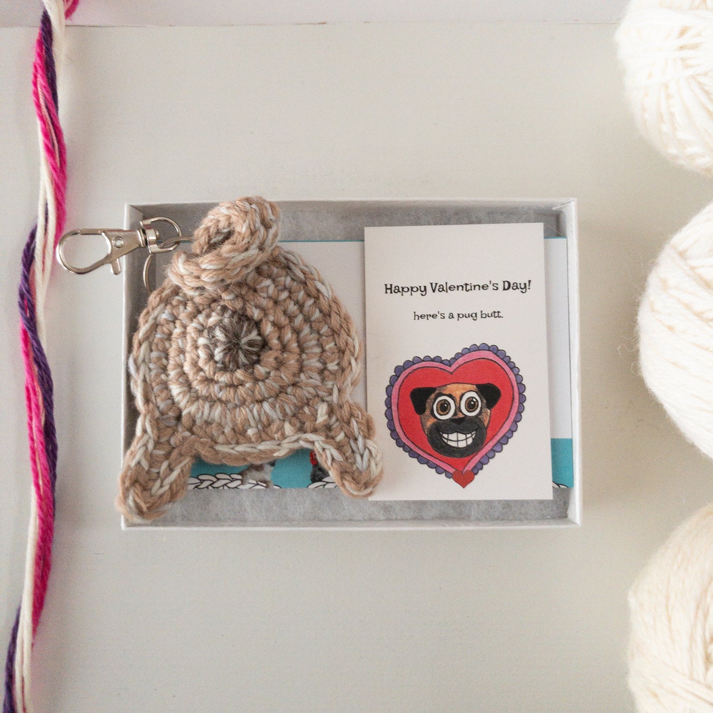 Fawn Pug Butt Keychain Valentine's Day Gift