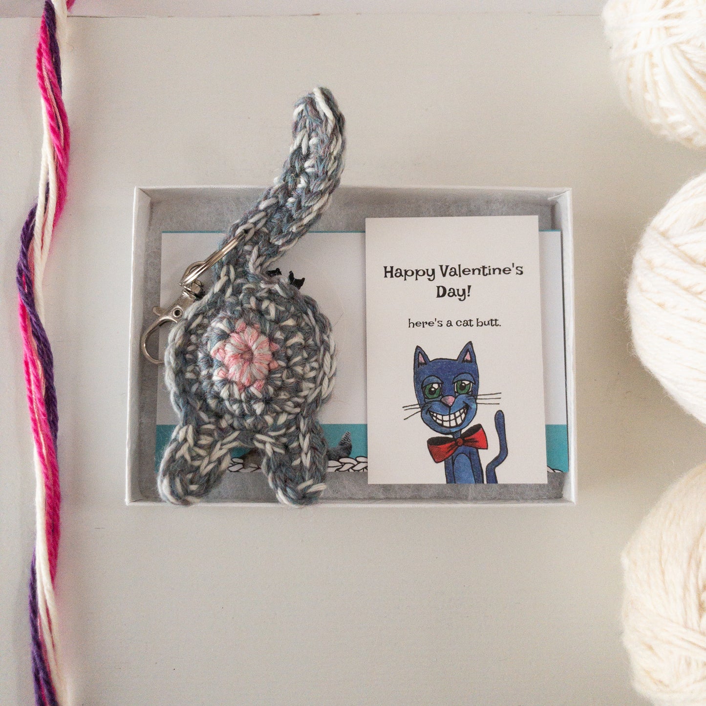 Gray Purple Cat Butt Keychain Valentine's Day Gift