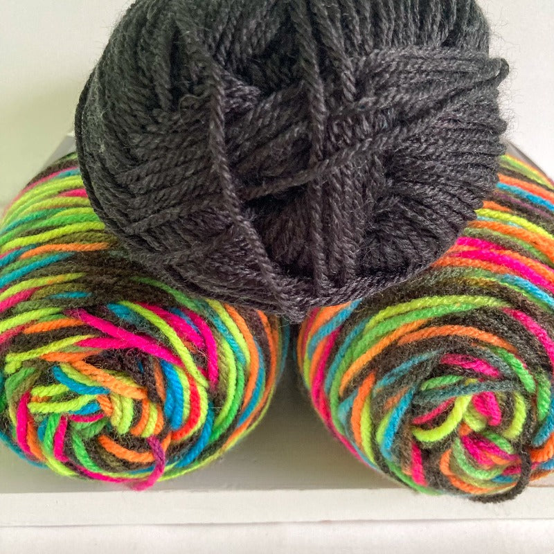 Blacklight Black yarn for the snake dolls