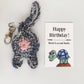 Gray Purple Cat Butt Keychain Funny Birthday Gift with Novelty Card