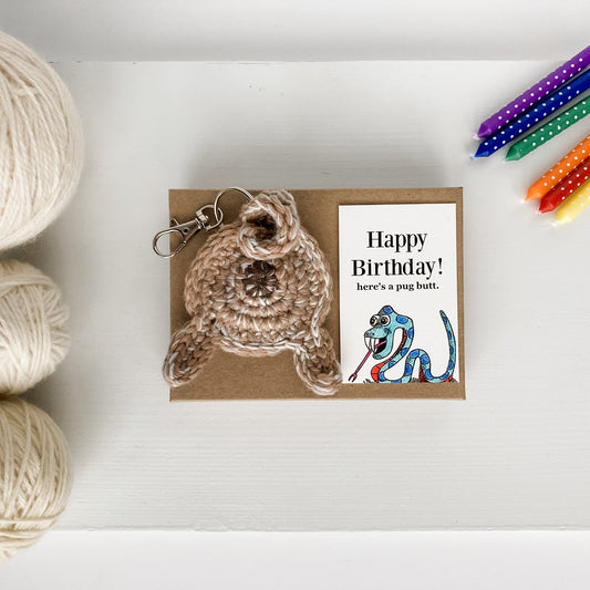 Fawn Pug Butt Keychain Funny Birthday Gift with Novelty Card