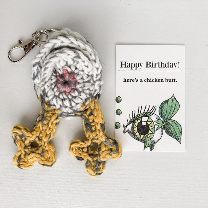 Knot By Gran'ma chicken butt keychain with fish happy birthday card