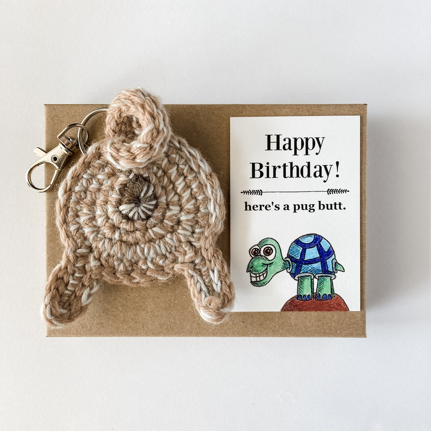 Fawn Pug Butt Keychain Funny Birthday Gift with Novelty Card