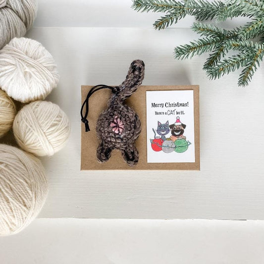 Knot By Gran'ma Christmas Gift Brown Tortie Cat Butt Ornament Funny Christmas Gift with Card