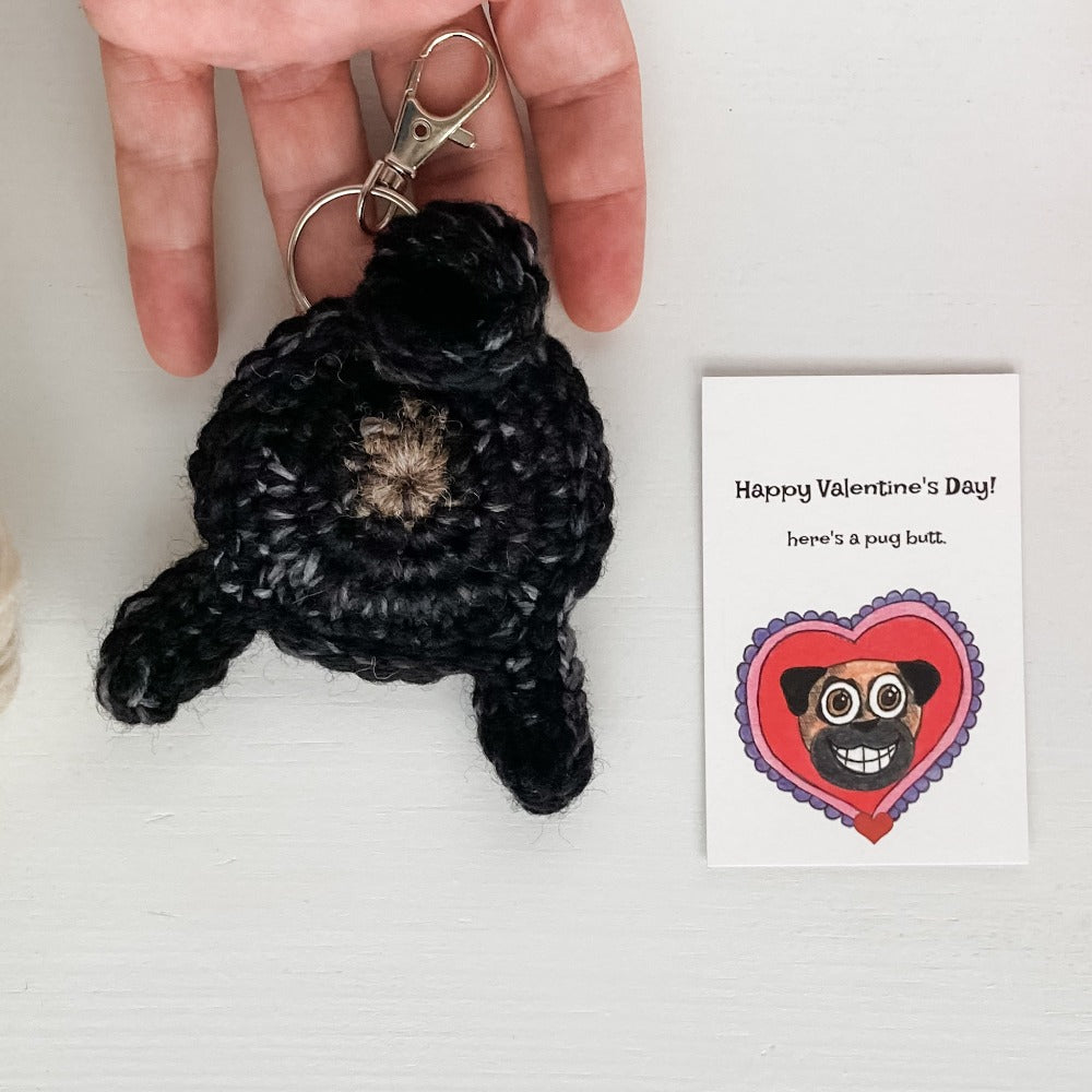 Knot By Gran'ma Valentine's Day Gift Black Pug Butt Keychain Valentine's Day Gift