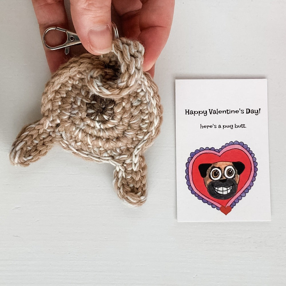 Knot By Gran'ma Valentine's Day Gift Fawn Pug Butt Keychain Valentine's Day Gift