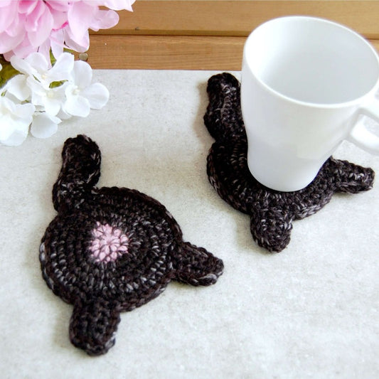 Knot By Gran'ma Black Cat Butt Coaster