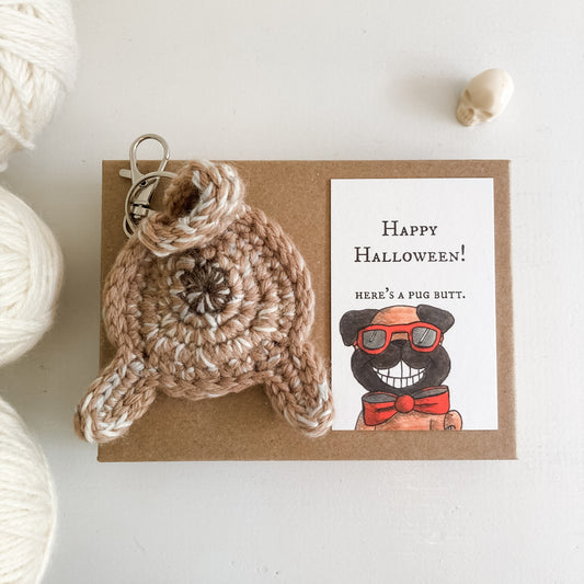 Fawn Pug Butt Keychain Funny Halloween Gift With Card