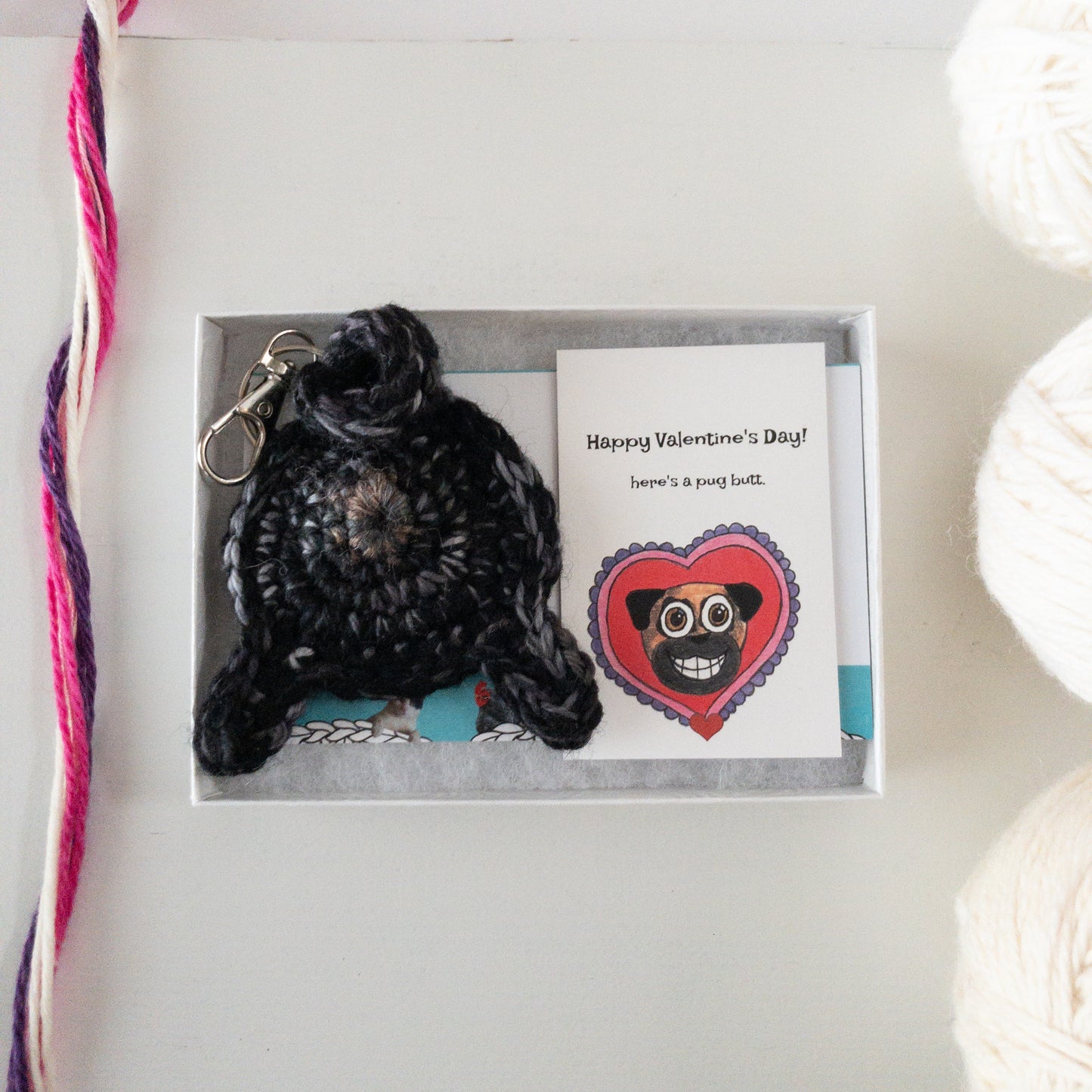 Black Pug Butt Keychain Valentine's Day Gift