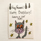 Hand Drawn Art Card  Personalized Message Birthday Crocheted Cat Butt Keychain or Ornament