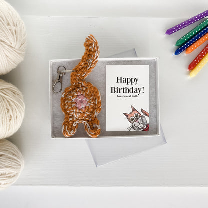 Orange Tabby Cat Butt Keychain Funny Birthday Gift with Novelty Card