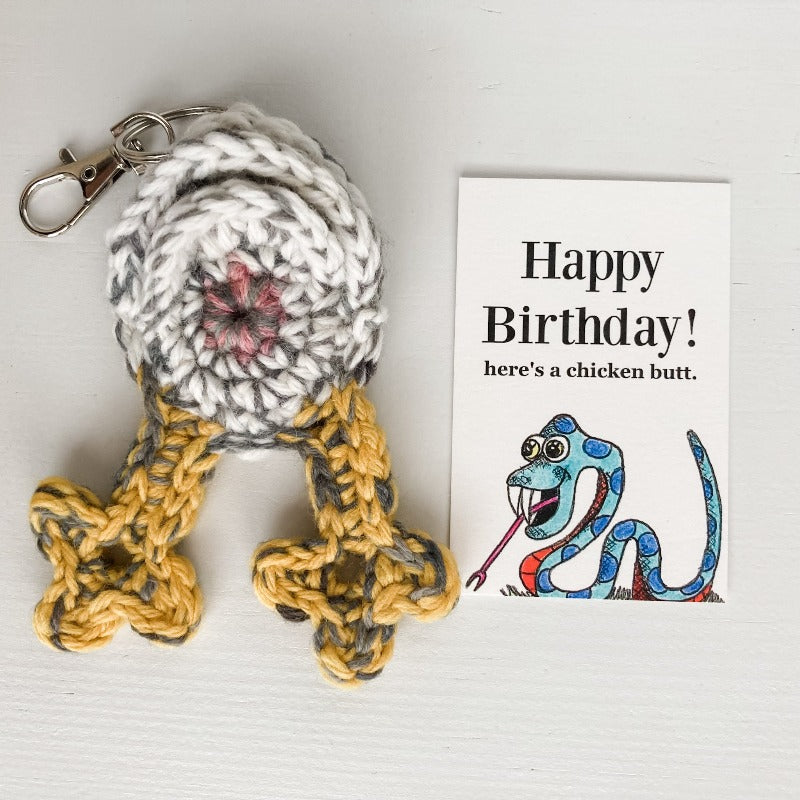 Knot By Gran'ma chicken butt keychain with snake happy birthday card