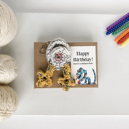 Knot By Gran'ma chicken butt keychain with snake happy birthday card