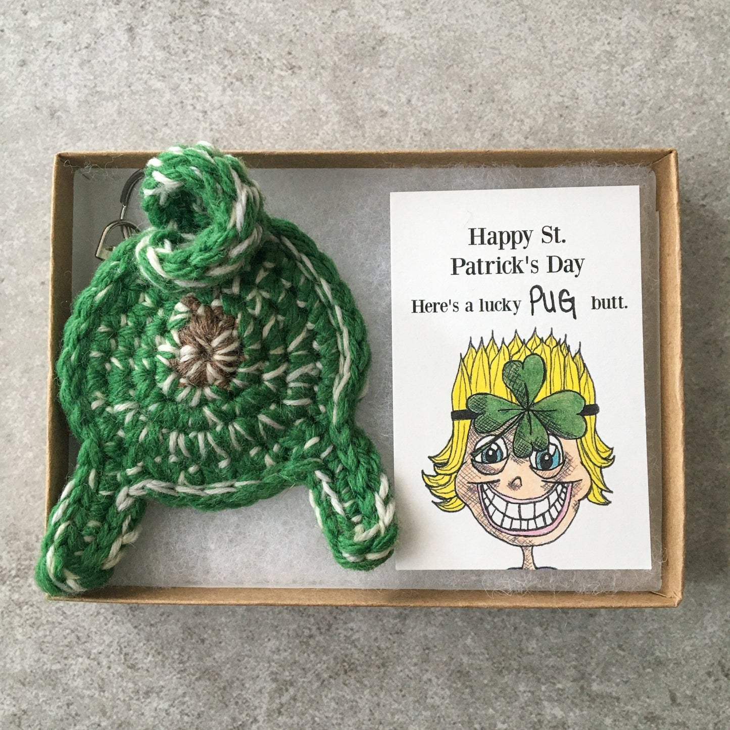 Knot By Gran'ma St. Patricks Day Gift Green Lucky Pug Butt Keychain Funny St. Patricks Day Gift With Card