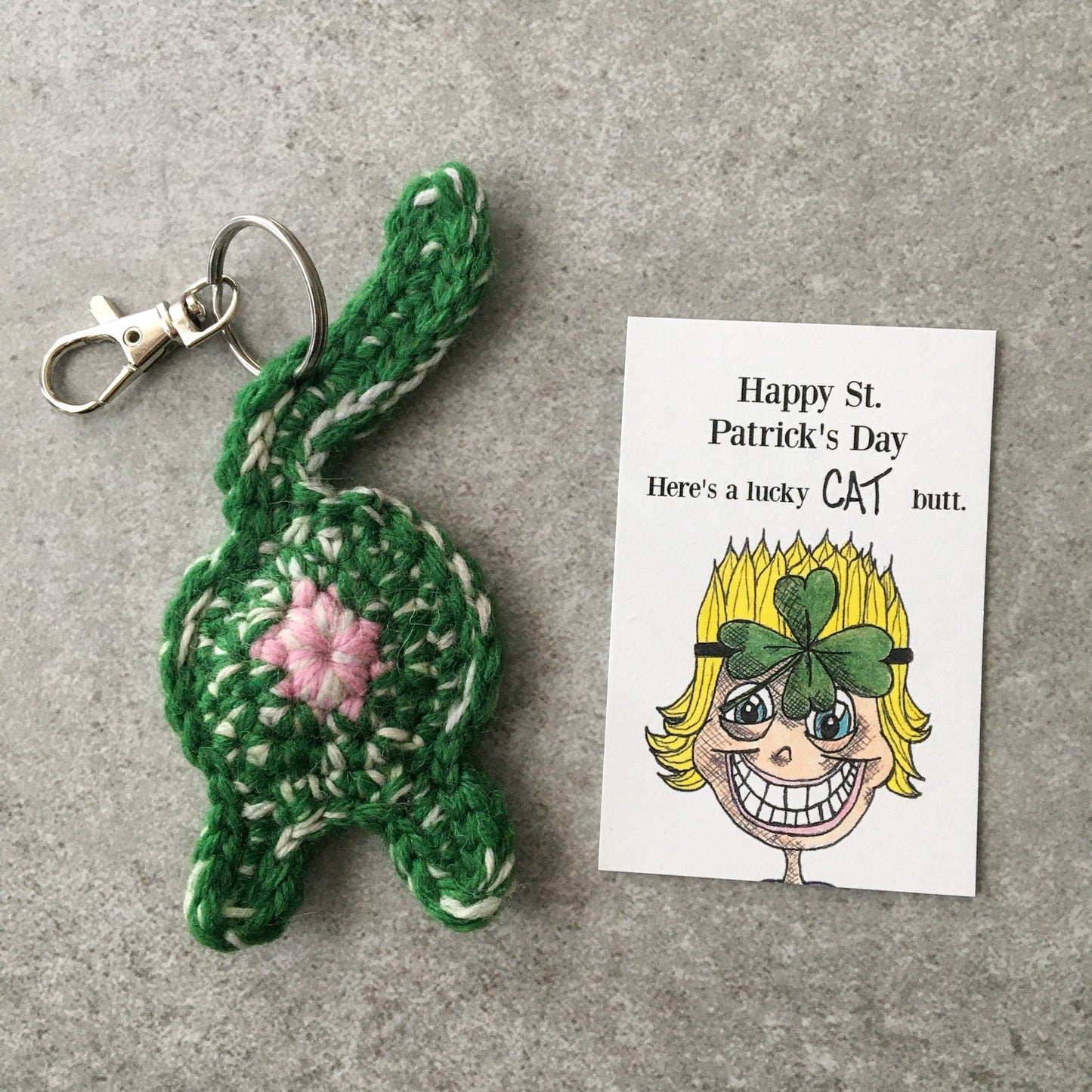 Knot By Gran'ma St. Patricks Day Gift Lucky Cat Butt Keychain Funny St. Patricks Day Gift with Novelty Card