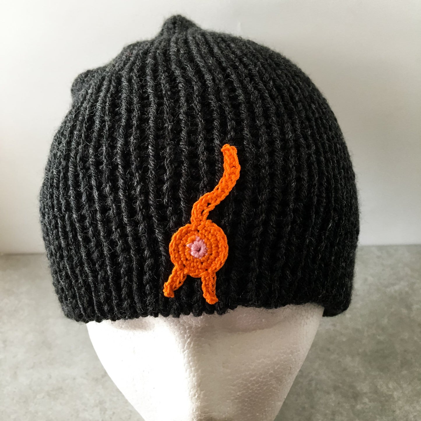 Knot By Gran'ma Hat Cat Butt Beanie Black Heather Hat
