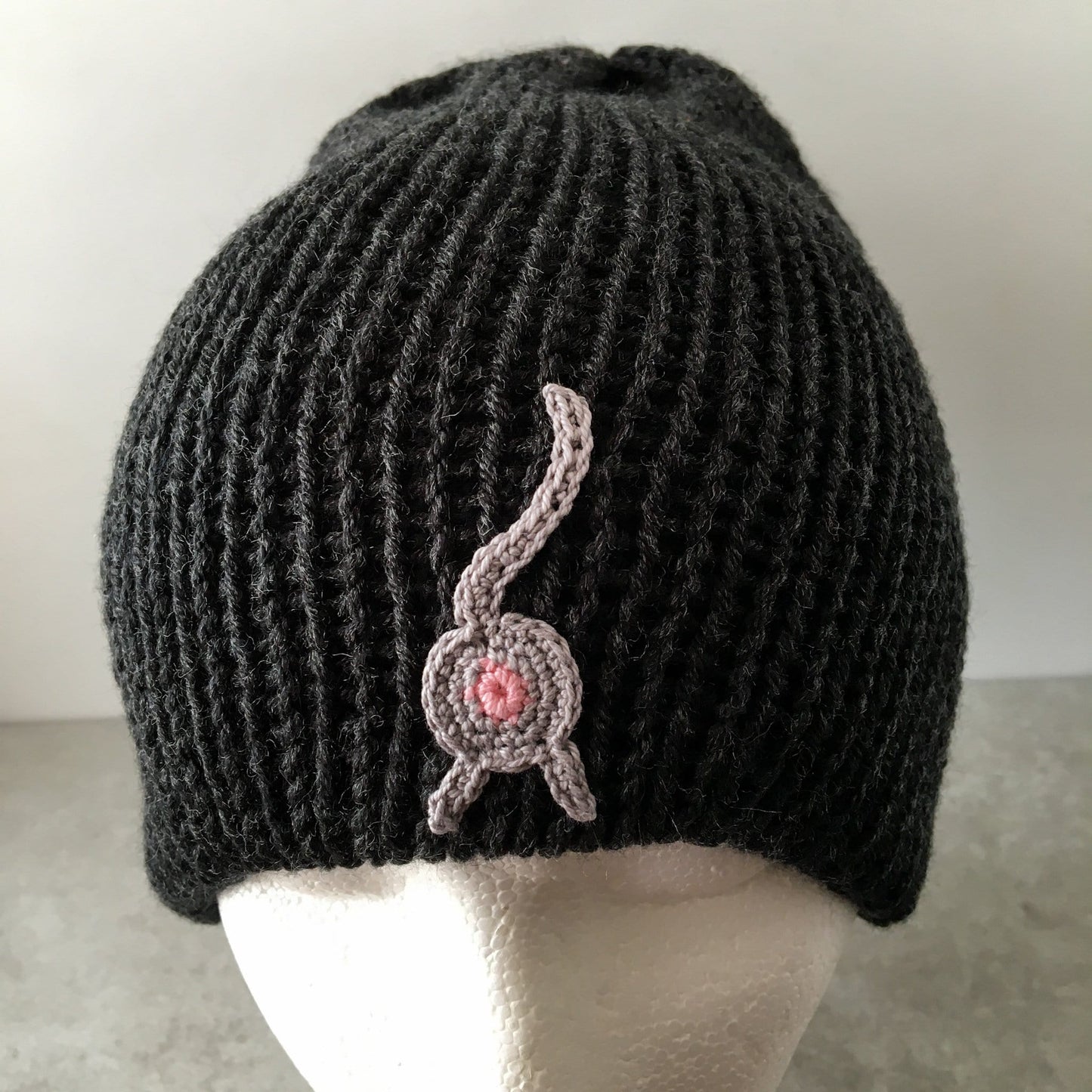 Knot By Gran'ma Hat Cat Butt Beanie Black Heather Hat