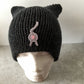 Knot By Gran'ma Hat Cat Butt Beanie Black Heather Cat Ear Hat
