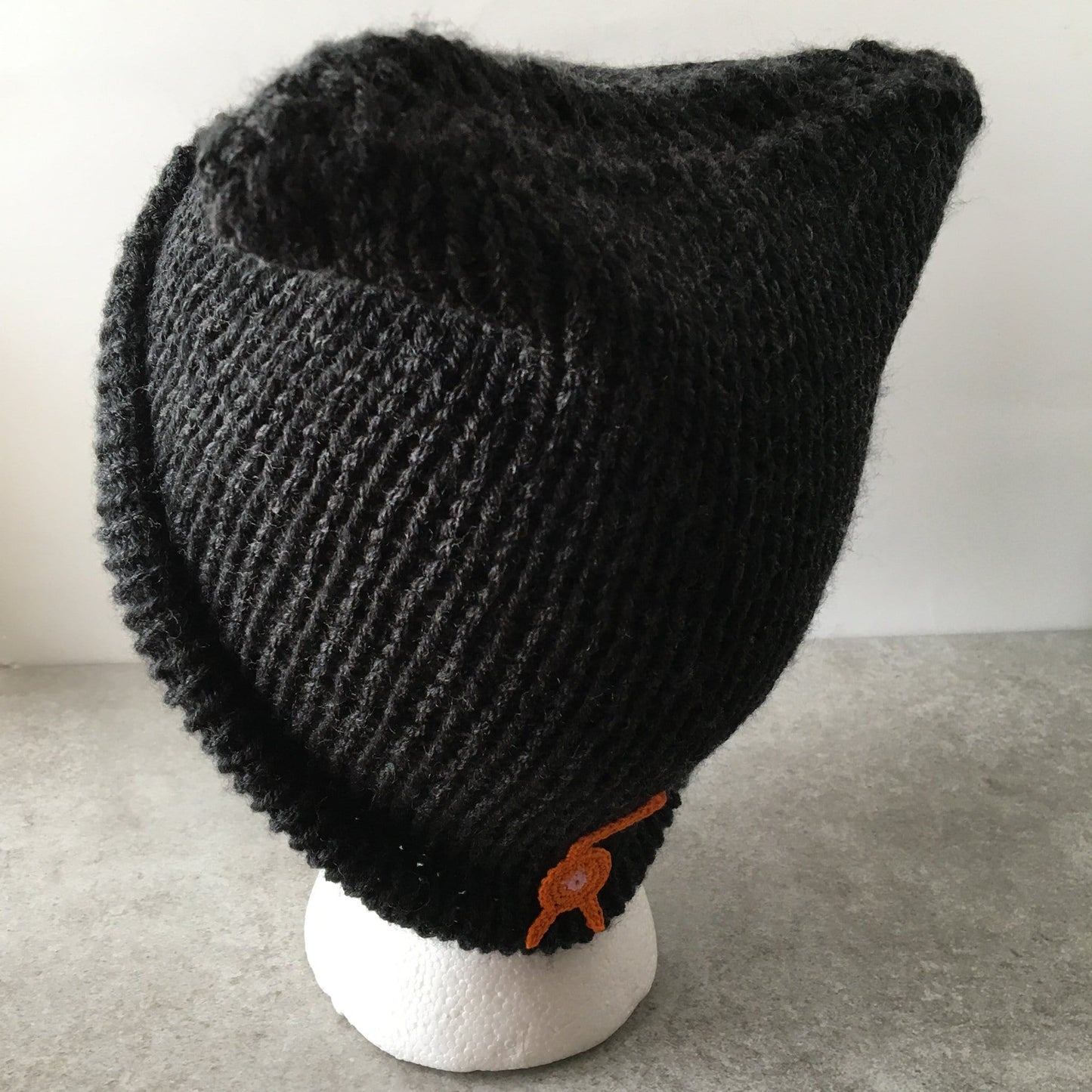 Knot By Gran'ma Hat Cat Butt Beanie Black Heather Cat Ear Hat
