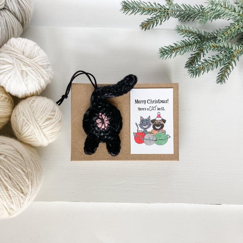 Knot By Gran'ma Christmas Gift Black Cat Butt Ornament Funny Christmas Gift with Card