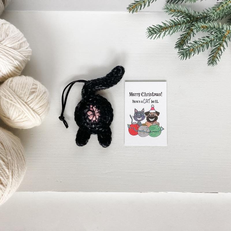 Knot By Gran'ma Christmas Gift Black Cat Butt Ornament Funny Christmas Gift with Card