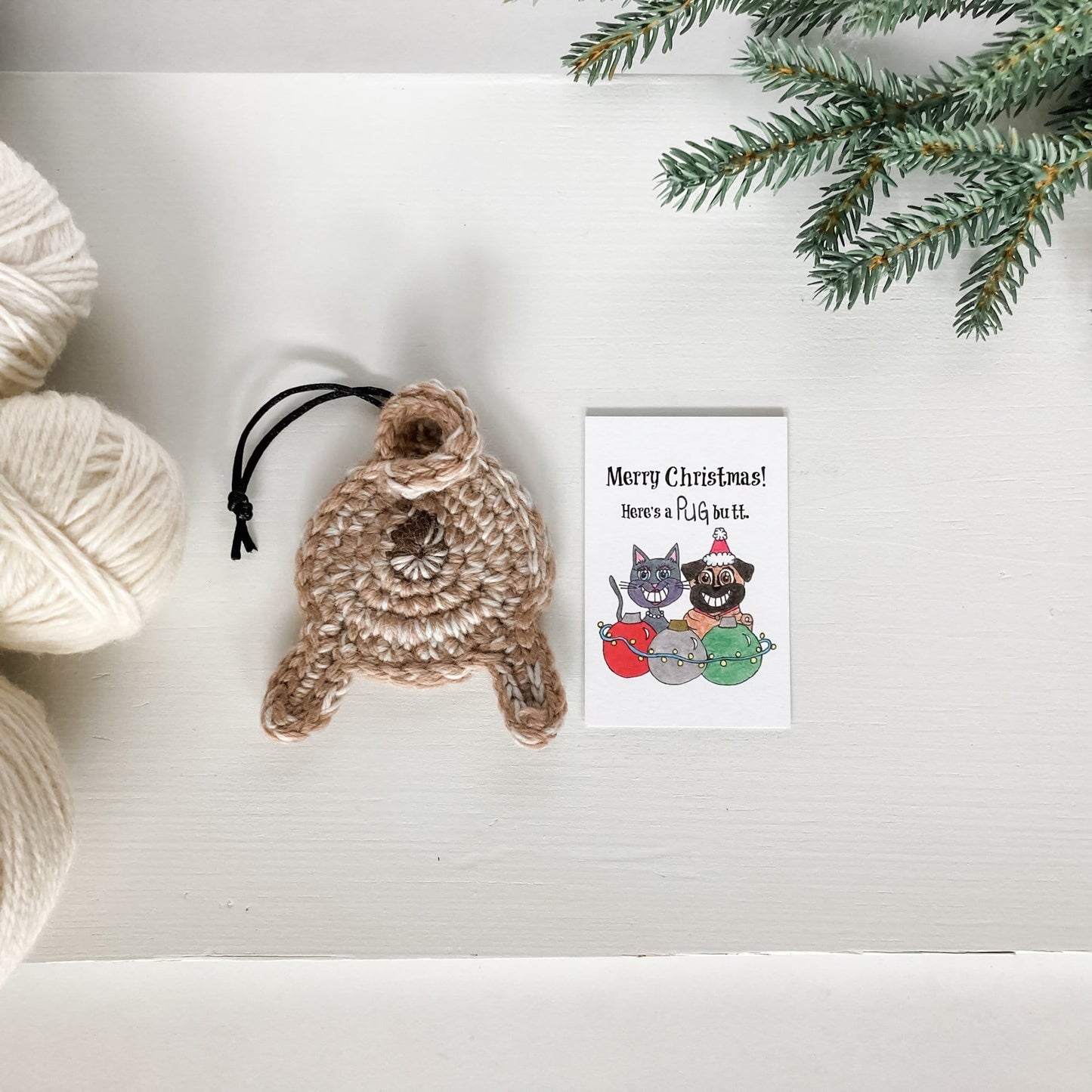 Knot By Gran'ma Christmas Gift Fawn Pug Butt Ornament Funny Christmas Gift With Card