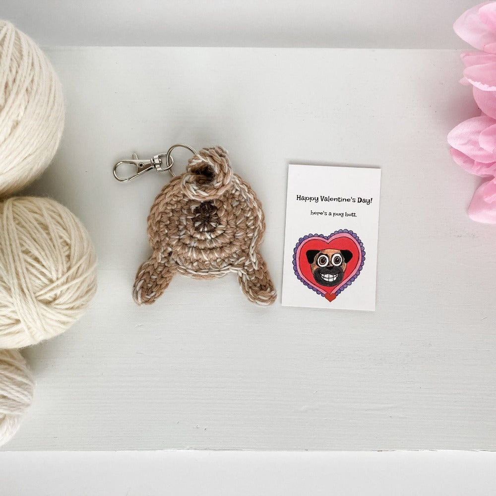 Knot By Gran'ma Valentine's Day Gift Fawn Pug Butt Keychain Valentine's Day Gift