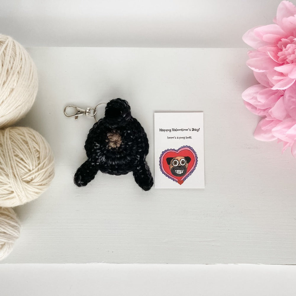 Knot By Gran'ma Valentine's Day Gift Black Pug Butt Keychain Valentine's Day Gift