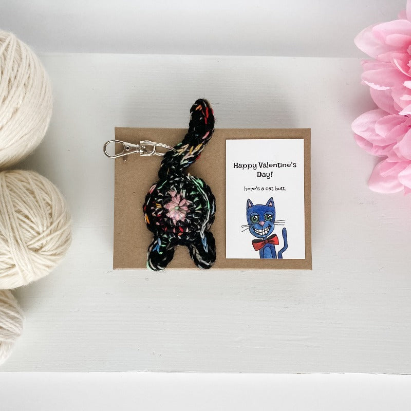 rainbow black cat butt keychain funny valentines day gift and card