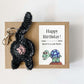 black cat butt keychain birthday gift  with illustrated turtle card