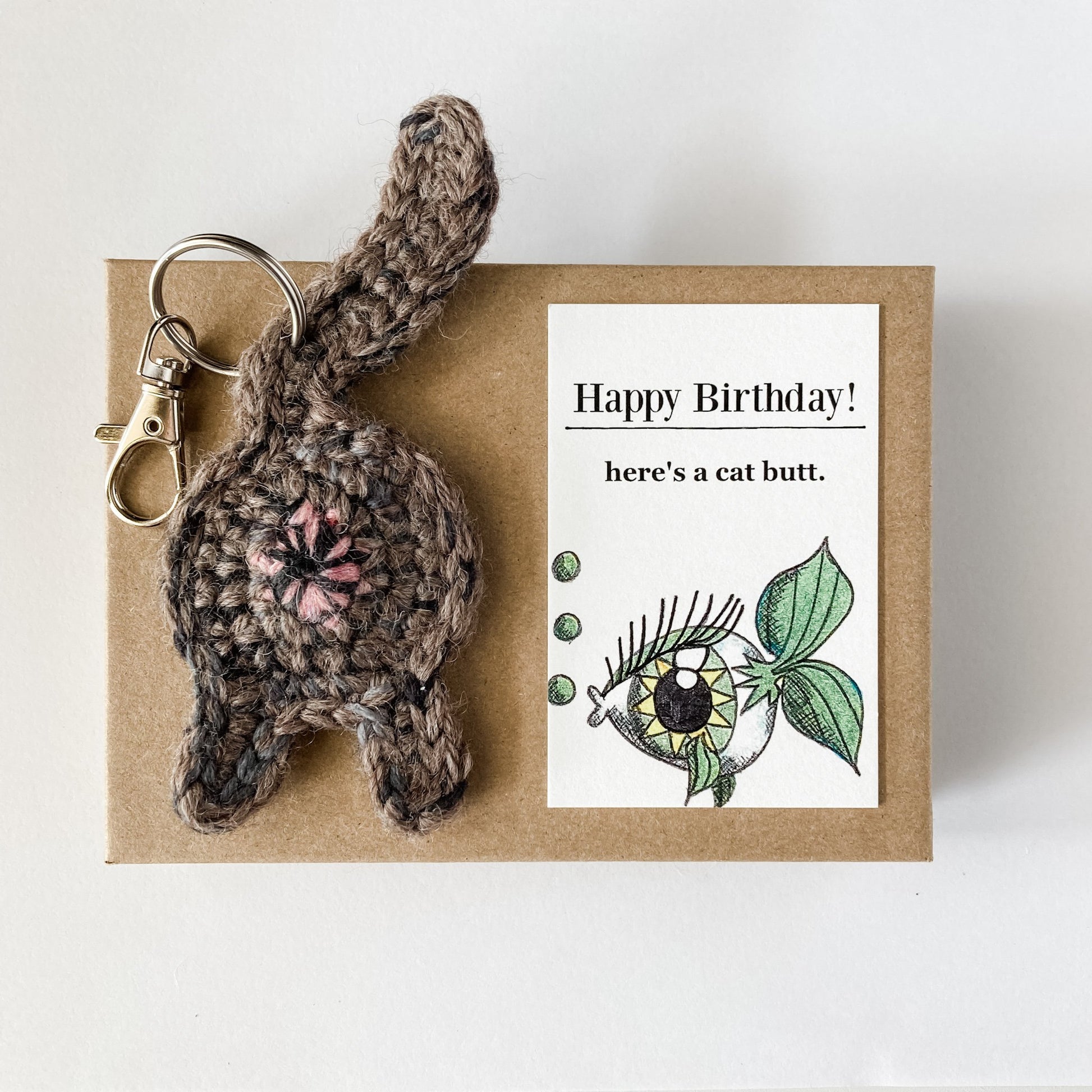Knot By Gran'ma Birthday Gift Tortie Calico Cat Butt Keychain Funny Birthday Gift with Novelty Card