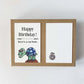 Funny turtle happy birthday card front and back on a Kraft box