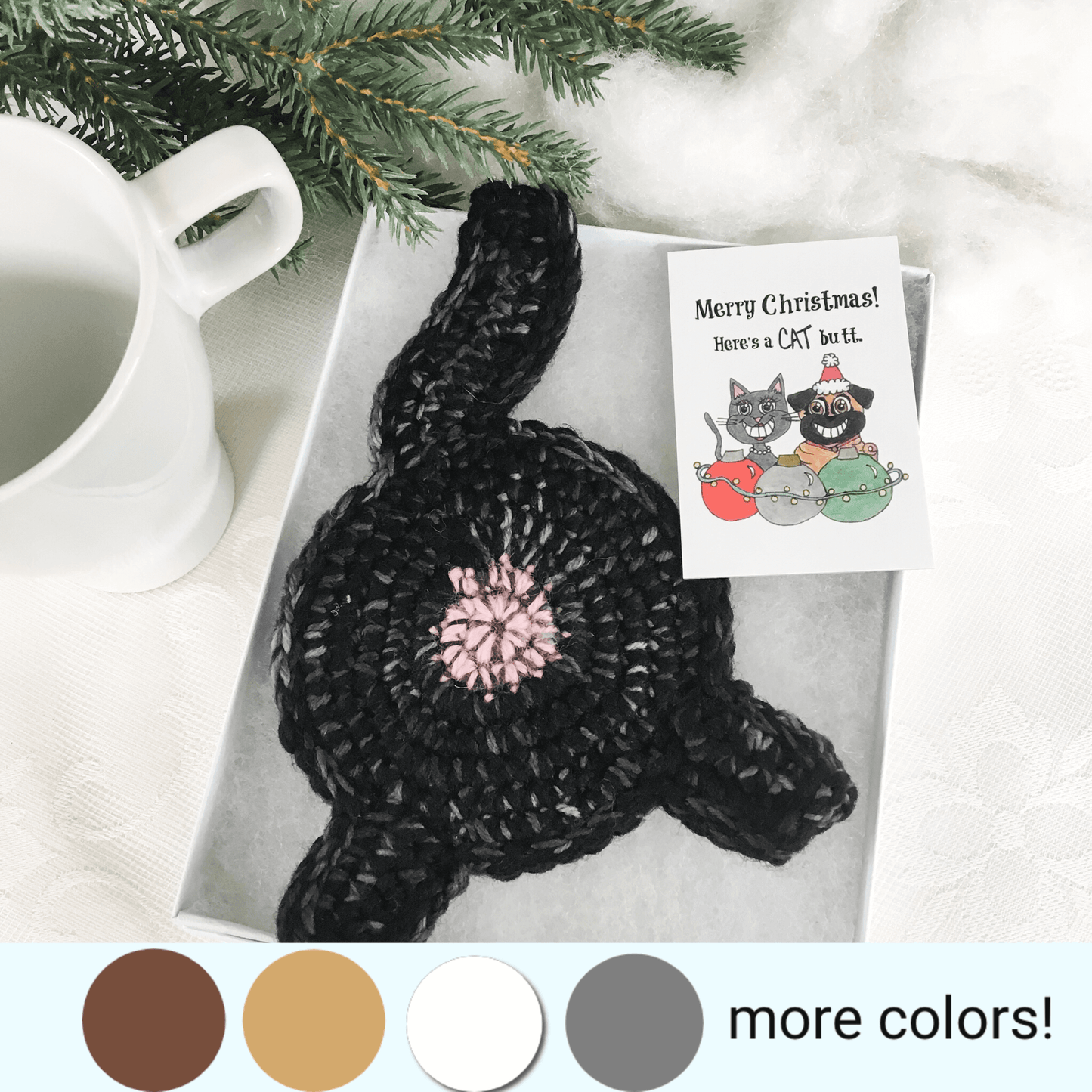 Knot By Gran'ma Christmas Gift Black Cat Butt Coaster Funny Christmas Gift With Card