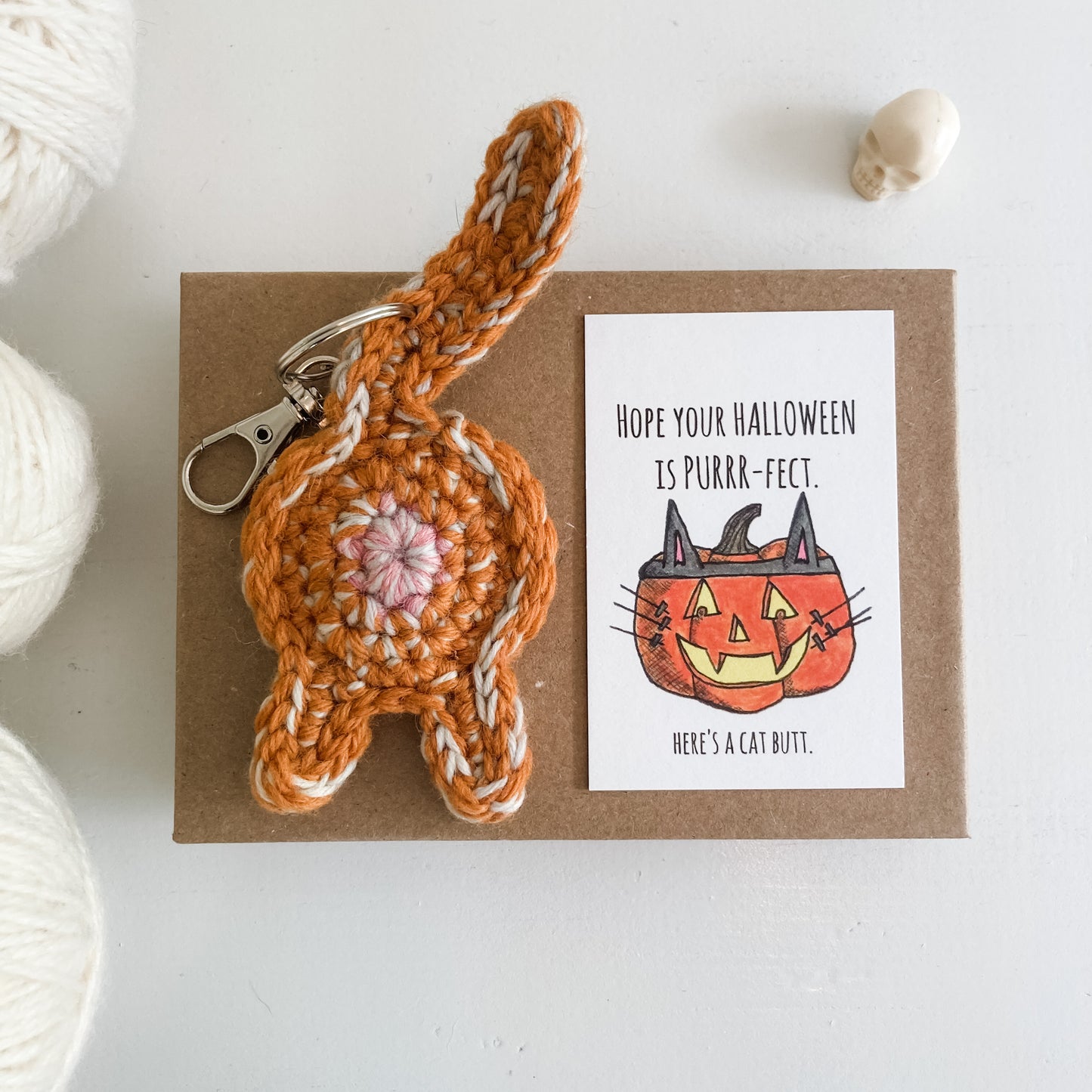 Orange Tabby Cat Butt Keychain Funny Halloween Gift With Card