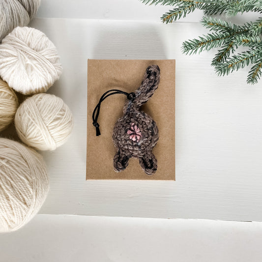 Funny Brown Tortie Cat Butt Ornament or Keychain