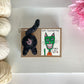 black cat butt keychain with hand drawn ooak ACEO art card Valentine