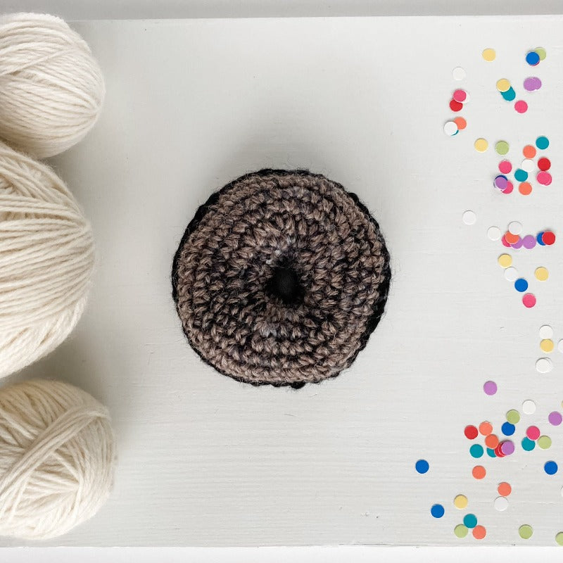 dark chocolate crochet catnip plush donut cat toys backside