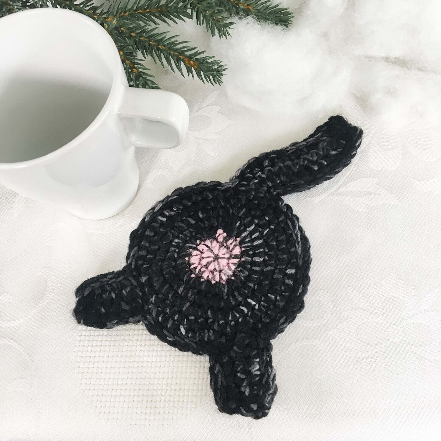 Knot By Gran'ma Christmas Gift Black Cat Butt Coaster Funny Christmas Gift With Card