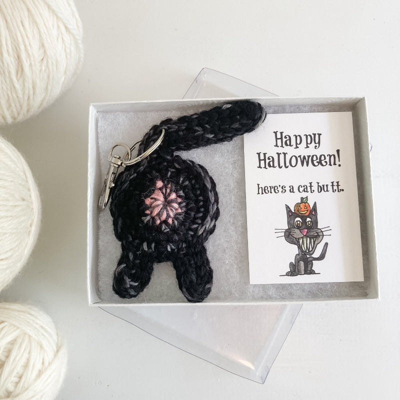 Halloween card and black cat butt keychain gift