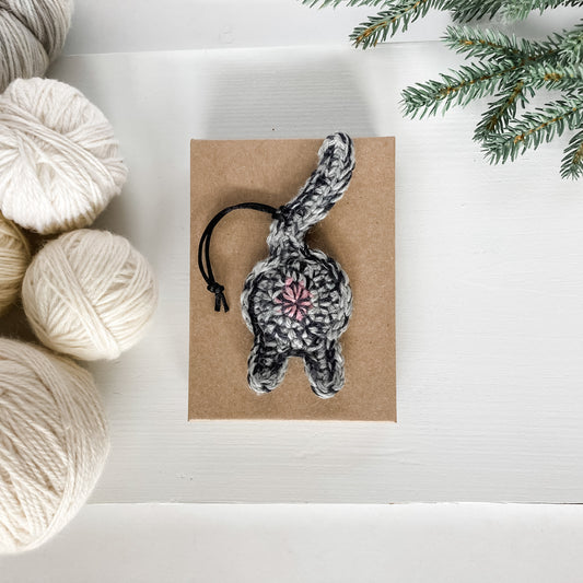 Funny Gray Cat Butt Ornament or Keychain